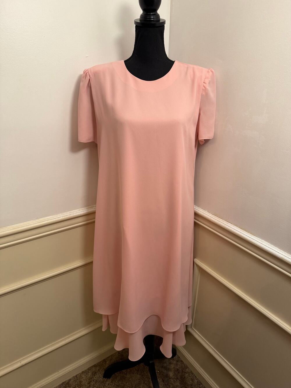 Vintage Glatter & Sims Pastel Pink Tiered Chiffon Midi Dress Made USA Coquette